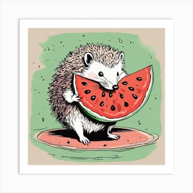 Hedgehog Eating Watermelon wall art Art Print