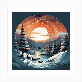 Deer In The Snow for Christmas Art Print