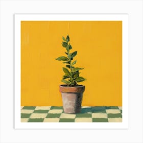 Potted Plant Yellow Background Art Print