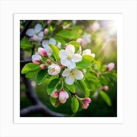 Blooming Pear Tree In Spring Close Shot Showcasing The Intricate Arrangement Of Small Blush Toned B (3) Art Print