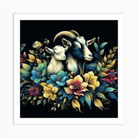 Goats And Flowers 1 Art Print