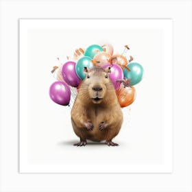 Birthday Rat With Balloons Art Print