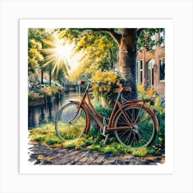 Bicycle On The Canal Art Print