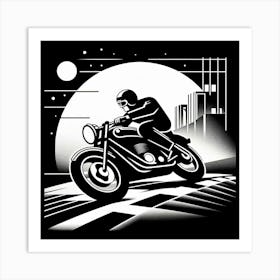 Black And White Motorcycle Rider Art Print