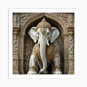 White Golden Elephant In Temple Art Print