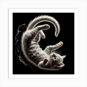 White Cat In Water Art Print