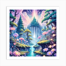 A Fantasy Forest With Twinkling Stars In Pastel Tone Square Composition 272 Art Print