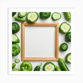 Frame With Cucumbers On White Background Art Print