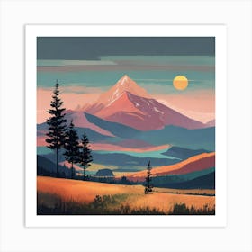 Boho Art Minimalist Landscape Mountains (30) Art Print