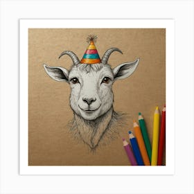 Goat In A Party Hat 1 Art Print