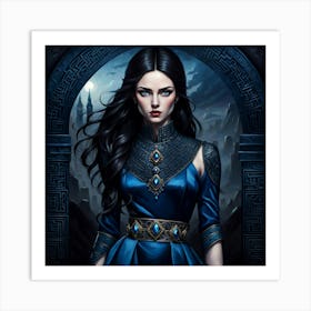 Young Woman In A Blue Dress Art Print