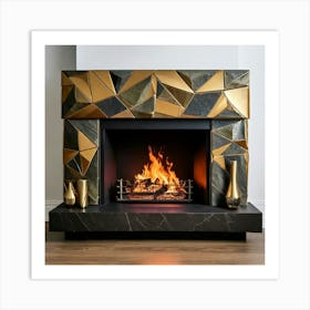 Firefly Modern Geometric Fireplace With Brass Accents 89606 (2) Art Print