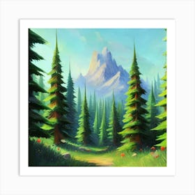 Path To The Mountains trees pines forest 6 Art Print