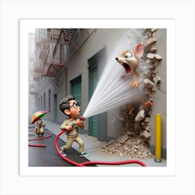 Cartoon Man With A Hose 2 Art Print