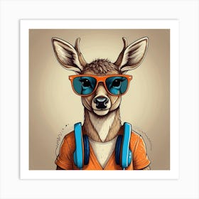 Deer With Headphones 13 Art Print