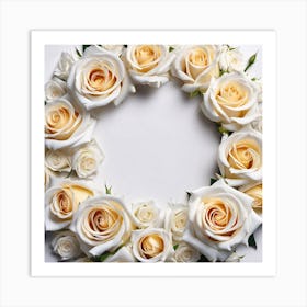 White Roses Wreath 2 Art Print