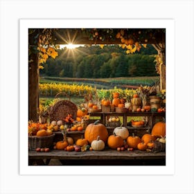 An Organic Farm During A Jubilant Fall Festival Apple And Pumpkin Decorations Adorn The Table A Co (3) Art Print