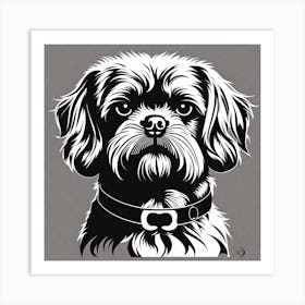 Shih Tzu, Black and white illustration, Dog drawing, Dog art, Animal illustration, Pet portrait, Realistic dog art Art Print