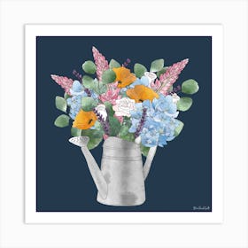 Summer Flowers In A Watering Can Square Art Print