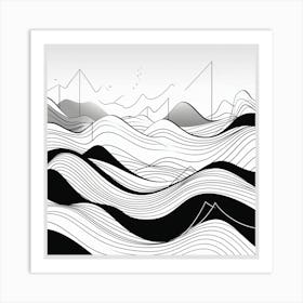 Abstract Black And White Waves Art Print