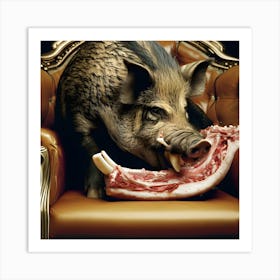Boar Eating A Steak Art Print