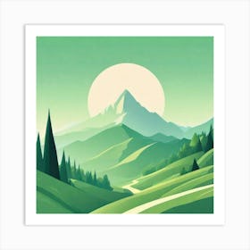 Misty mountains background in green tone 94 Art Print