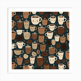 Kawaii Coffee Pattern 2 Art Print