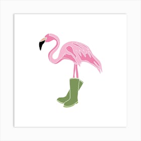 Flamingo In Wellington Wellie Boots, Fun Safari Animal Print, Square Art Print