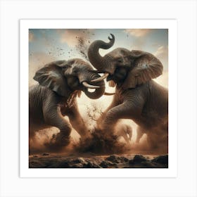 Two Elephants Fighting 1 Art Print