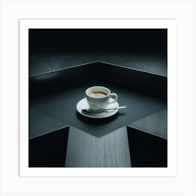 Coffee Cup On A Black Table Art Print