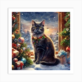 Christmas Cat Art Print