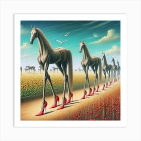 Horses In The Field Art Print
