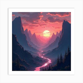 Titan Breaking Chains, Vibrant Mountains And Glowing Skies 1 Art Print