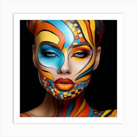 Beautiful Woman With Colorful Face Paint Art Print