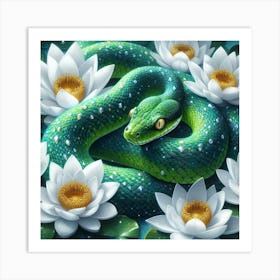 Snake On Water Lily 1 Art Print