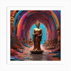 Dreamshaper V7 Lord Buddha Is Walking Down A Long Path In The 1 Art Print