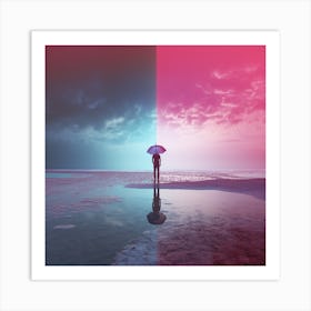 Magic021 Photos Of Man Standing In The Ocean With His Umbrella 1 Art Print