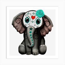 Sugar Skull Elephant Day Of The Dead Halloween Art Print