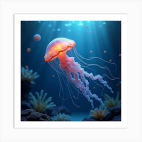 A Charming Jellyfish Pulsating In An Aquarium 2 Art Print