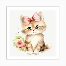 Cute Kitten With Flowers Art Print