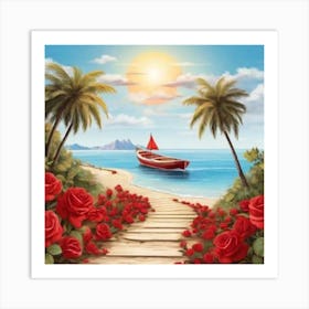Red Roses On The Beach1 Art Print