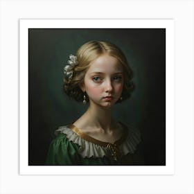 Girl In Green Dress Art Print