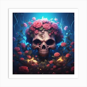 Skull With Roses Art Print