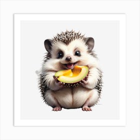 Hedgehog Eating Mango Art Print