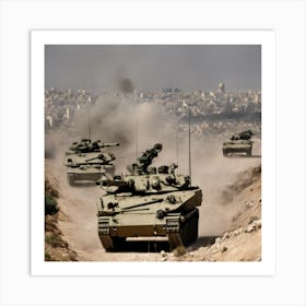 Israeli Tanks On A Dirt Road 1 Art Print