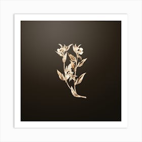 Gold Botanical Long Branched Enothera on Chocolate Brown n.4685 Art Print