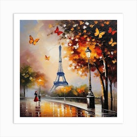 Eiffel Tower And Butterflies 1 Art Print