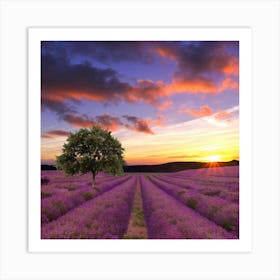 Lavender Field At Sunset Art Print