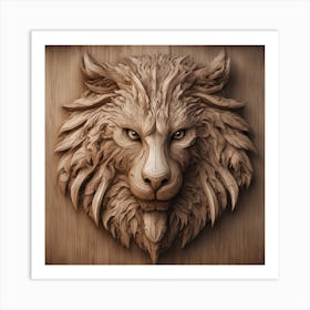 Lion Head Carving Art Print