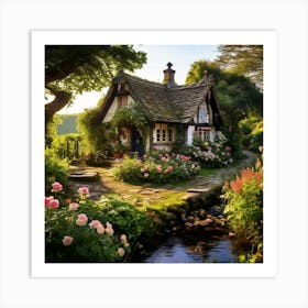 Cottage By The Stream Art Print